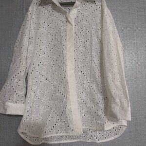 Zara White Eyelet Blouse